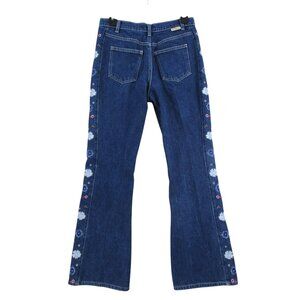 Y2K Gasoline Womens Embroidered Floral Blue Denim Bootcut Jeans Size 16